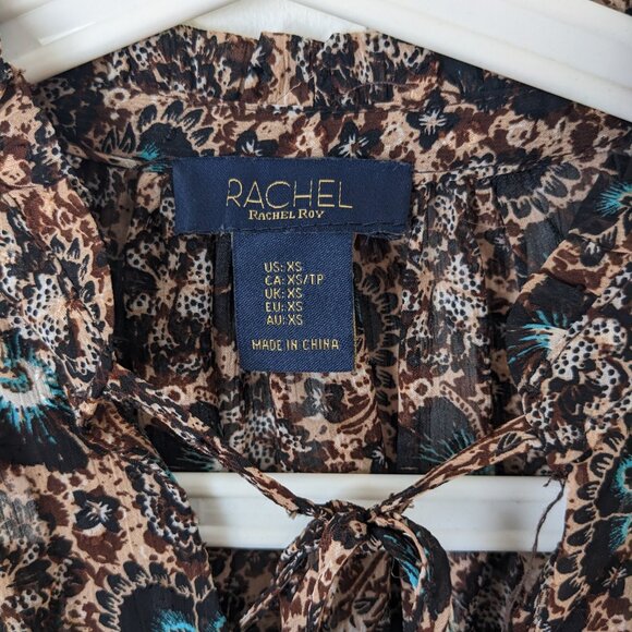 Rachel Roy Blouse Size XS Extra Small 2 Brown Floral Print - Picture 3 of 9
